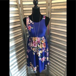 Emerald Floral Midi Dress - Blue and Pink